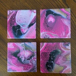 Abstract Pink and Black Coaster Set